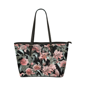 Small Leather Tote - Luxury Rose Floral Black