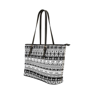 Small Leather Tote - Black White Tribal