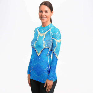 Women's Long Sleeve Rashguard - Blue Gold Marble