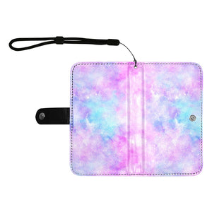 Large Wallet Phone Case - Light Blue Pink Galaxy