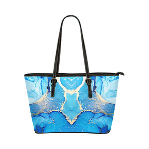 Large Leather Tote - Blue Gold Marble