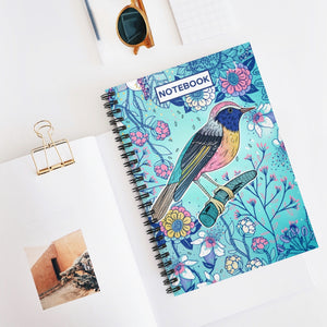 Spiral Notebook: Blue Floral Bird