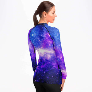 Women's Long Sleeve Rashguard - Blue Purple Galaxy