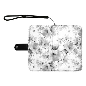 Large Wallet Phone Case - Gray Floral Day