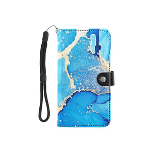 Small Wallet Phone Case - Blue Gold Marble