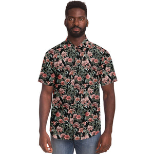 Men's Short Sleeve Button Shirt - Luxury Rose Floral Black