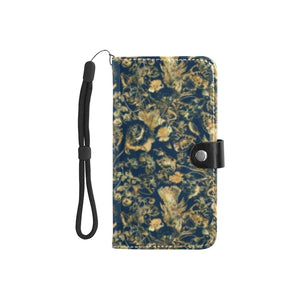 Small Wallet Phone Case - Luxury Golden Foliage Navy