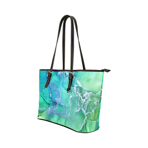 Small Leather Tote - Teal Silver Marble