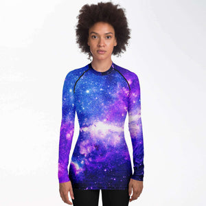 Women's Long Sleeve Rashguard - Blue Purple Galaxy