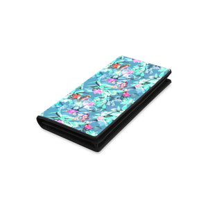 Women's Leather Wallet - Teal Floral Birds