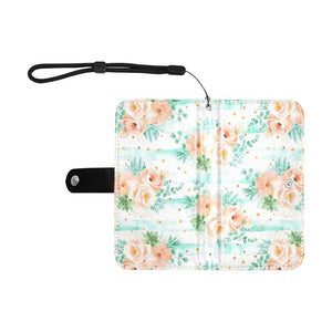 Small Wallet Phone Case - Peach Floral Geometric