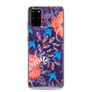 Samsung Case - Orange Floral With Blue Birds