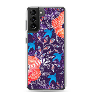 Samsung Case - Orange Floral With Blue Birds